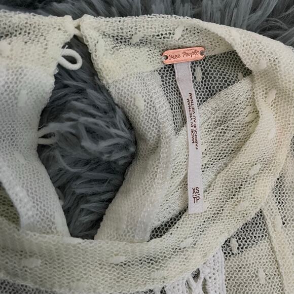 Free People Fiona Victorian Mesh Lace Cream Fairy Top XS Boho - Picture 7 of 8